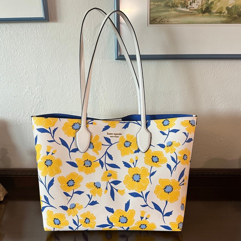 Kate Spade Bleecker Sunshine Floral Large Tote‎ Bag Yellow Poppy 18x12x5